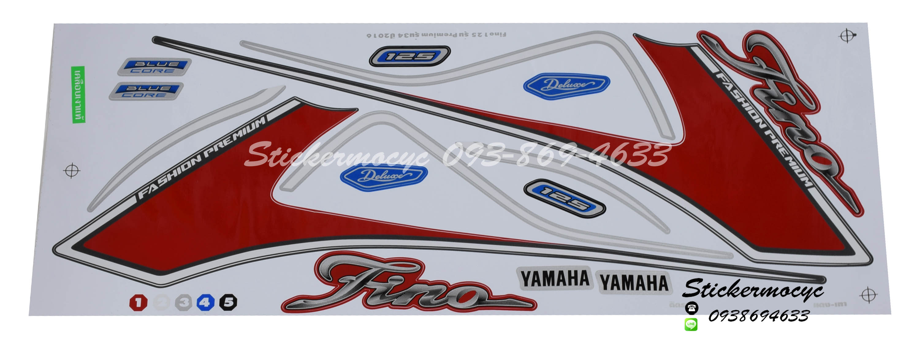 สติ๊กเกอร์ติดรถ มอเตอร์ไซค์ ยามาฮ่า ฟีโน่ Sticker Yamaha Fino 125 ปี 2016 รุ่น 34 ติดรถ สีแดง เทา (เคลือบเงาแท้)