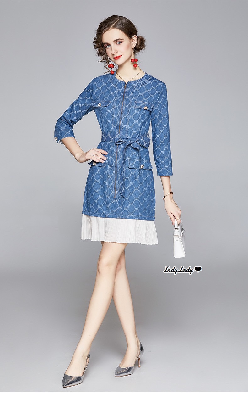 Dress เนื้อผ้ายีนส์ แขนยาว ซิปหน้า