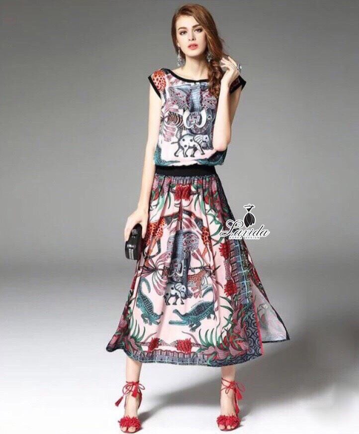 Lady Ribbon Online Lavida เสื้อผ้า LV03200616 🍭Korea Design By Lavida fashionista zoo printing sleeveless top feminine set