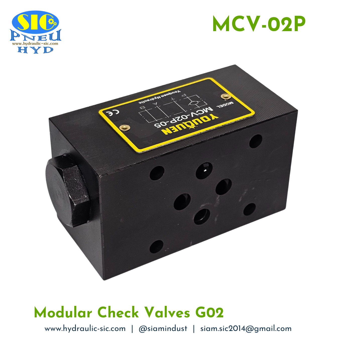 MCV-02P-05 : Modular Check Valve G02 วาล์วกันกลับ 1/4" แบบซ้อน YOUQUEN