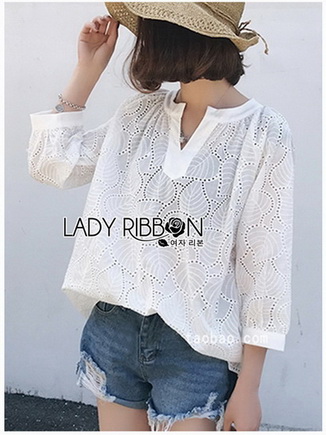 Cotton Blouse Lady Ribbon เสื้อคอตตอน