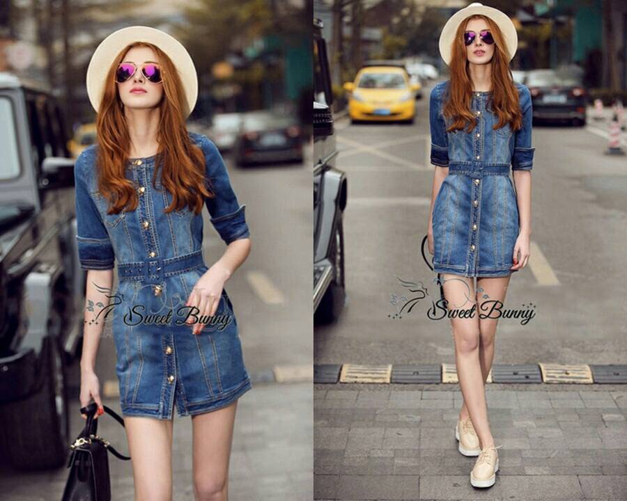 Sweet Bunny Present... Plait strap denim dress with belt