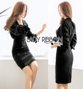 Lady Ribbon Lady Lily Minimal Elegant Cut-Out Plain Black Dress