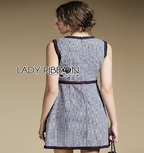 Checked Cotton Dress Lady Ribbon เดรสแขนกุด