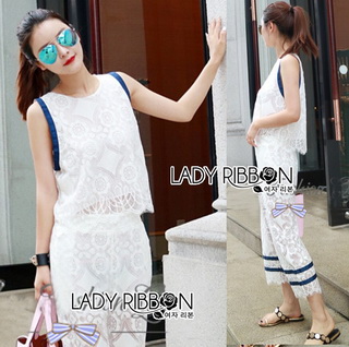 LR16290816 🎀 Lady Ribbon's Made 🎀 Lady Adriana Casual Feminine Lace Cropped Top and Pants