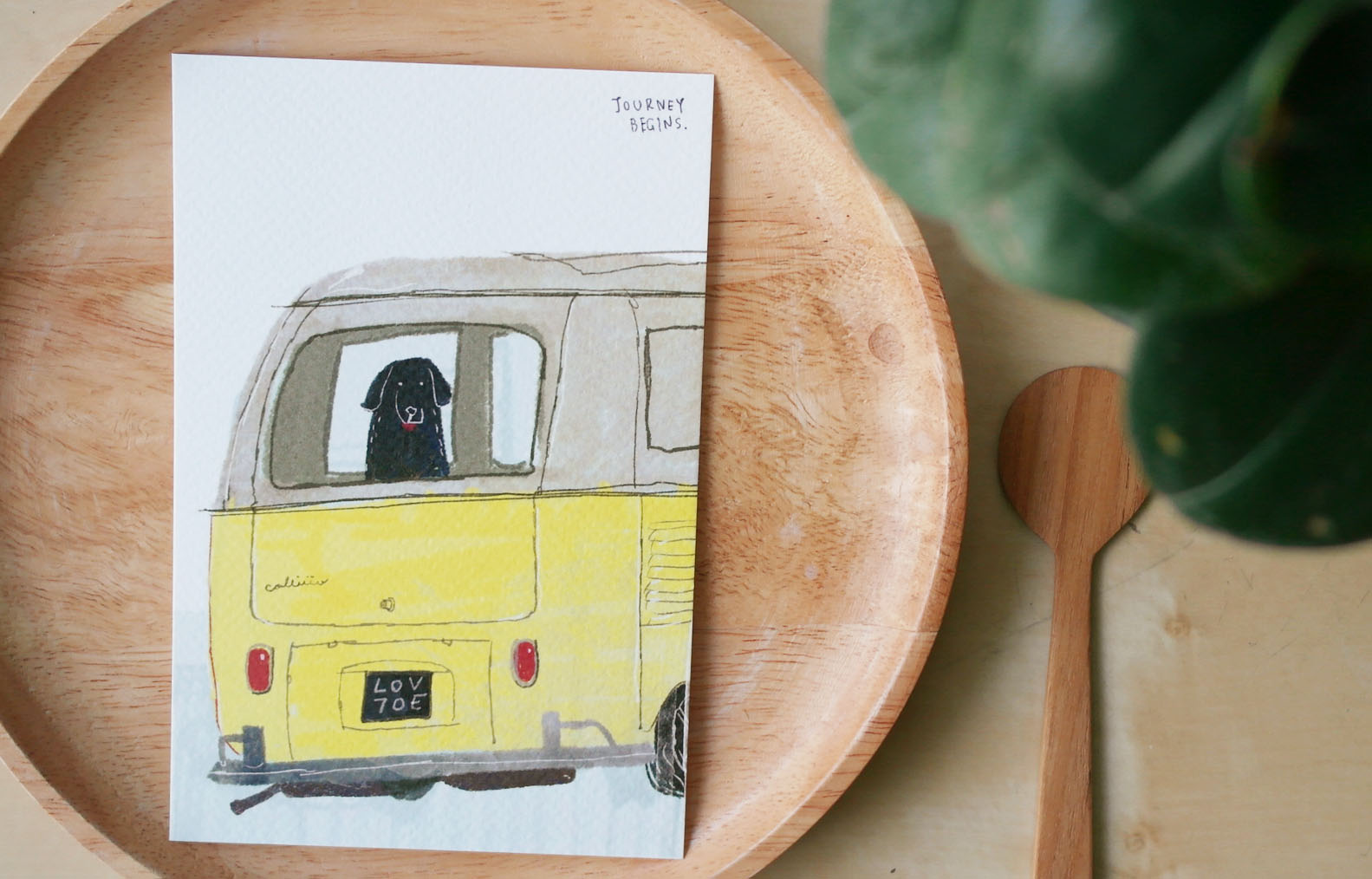 โปสการ์ด ลายหมารถ Labrador Retriever in the Car illustration postcard 4x6 inch