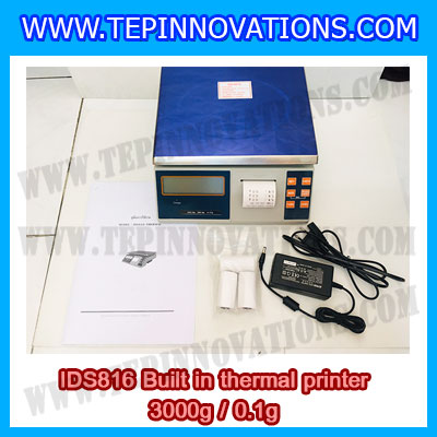 เครื่องชั่งดิจิตอล พิกัดน้ำหนัก 3kg Built-in thermal printer ยี่ห้อ SDS รุ่น IDS816 ค่าละเอียด 0.1g