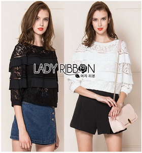 Lady ribbon Mina Layered Pleat and Lace Jumper