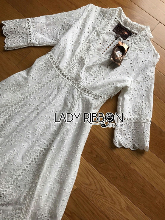 เดรสผ้าคอตตอนปักและฉลุลาย