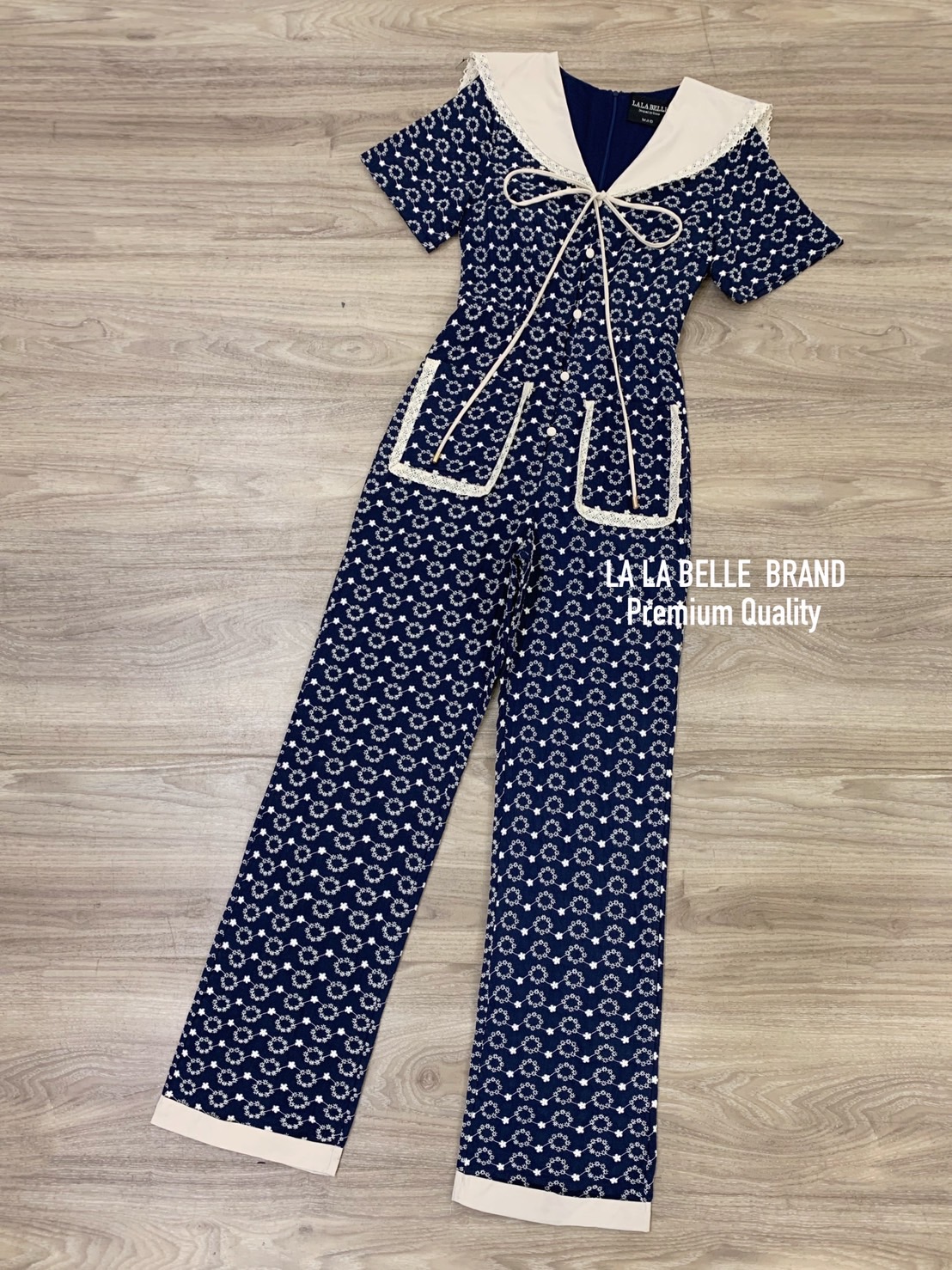 จั้มสูทกางเกงปกสมอเรือสีกรม