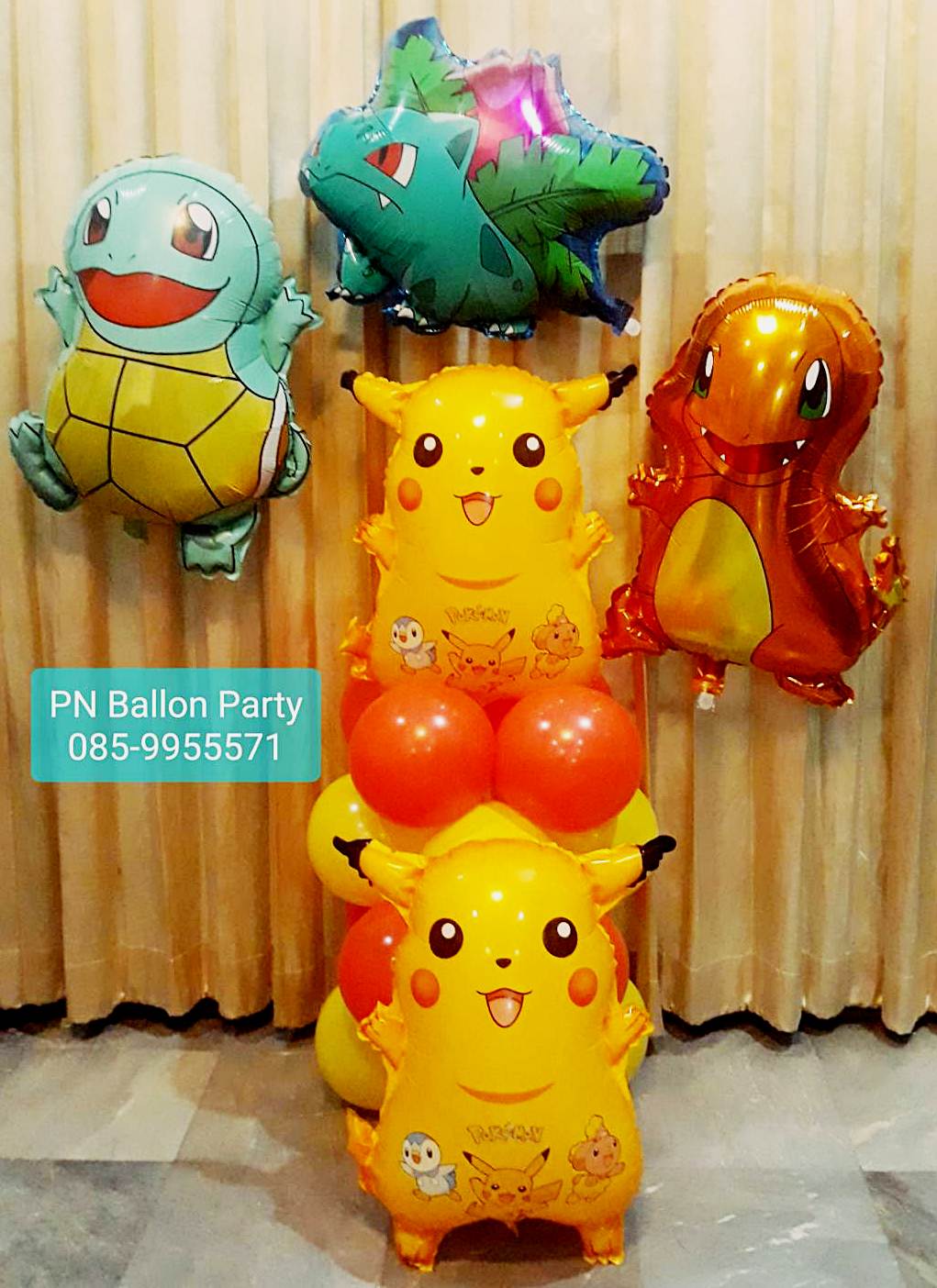 ลูกโป่งปิกาจูแบบวางตั้งพื้น 4 ชั้น +โปเกมอน 4 ตัวPokemon Pikachu Balloon