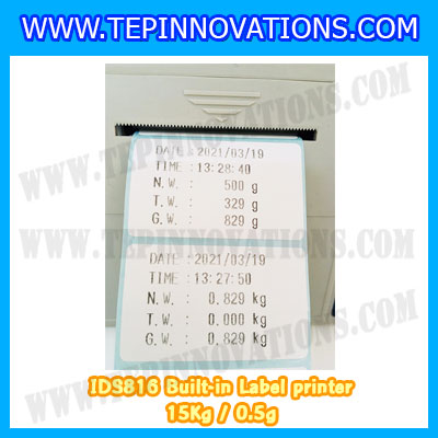 เครื่องชั่งน้ำหนักดิจิตอล พิกัดน้ำหนัก 15kg ยี่ห้อ SDS รุ่น IDS816 ค่าละเอียด 0.5g Built-in Label printer