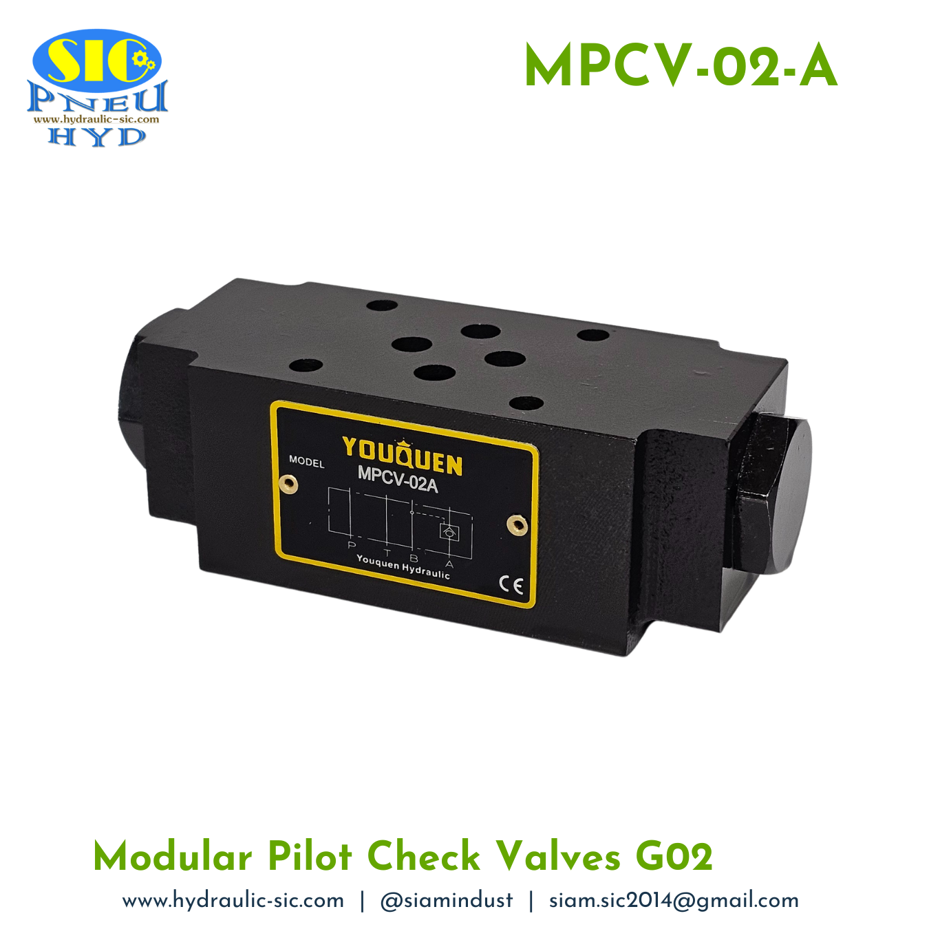 MPCV-02-A : Modular Pilot Check Valve G02 วาล์วกันตก 1/4" แบบซ้อน YOUQUEN