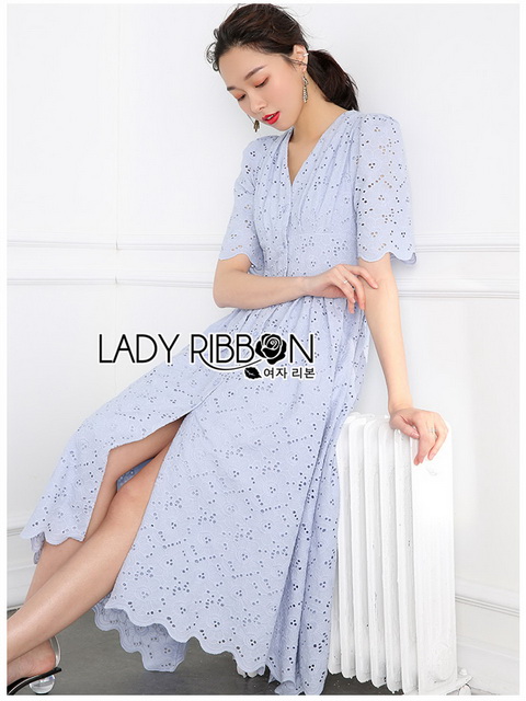 Dress เดรสผ้าคอตตอนสีฟ้าอ่อนปักและฉลุลาย