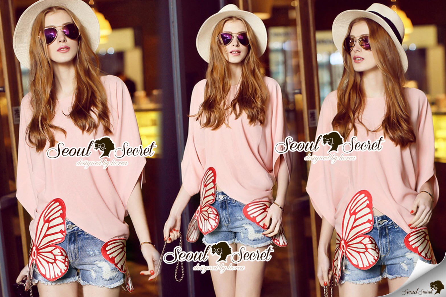 Lady Ribbon Online SS 03060616 Seoul Secret Say's... Lizzy Pink Butterfly Tail Blouse