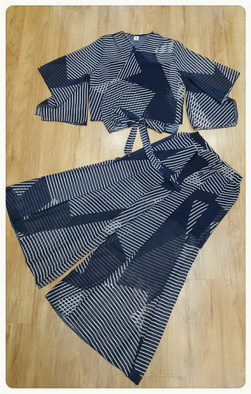 เสื้อกางเกงงานเกาหลีผ้าชีฟองสีกรม