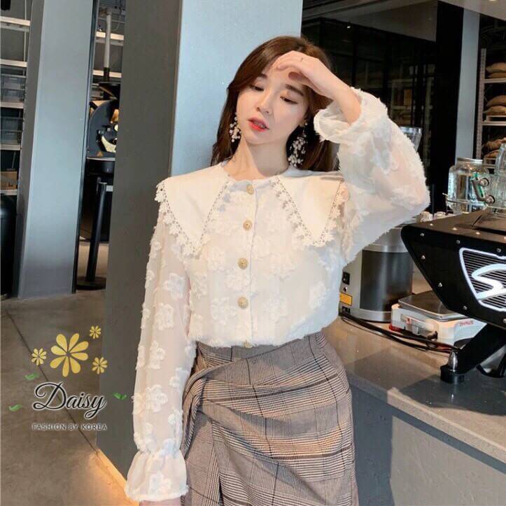 เสื้อชีฟองคอปกแต่งลูกไม้