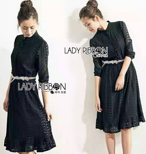 Lady Ribbon Lace Shirt Dress with Belt