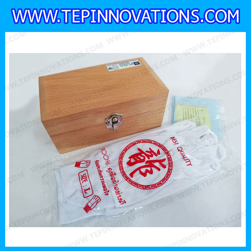 ตุ้มน้ำหนักสแตนเลสชุด 200g (พร้อมใบเซอร์ ISO 17025 Class F1) ชุดตุ้มน้ำหนักสแตนเลส 200g พร้อมกล่องไม้บุกำมะหยี่ ถุงมือ และผ้าเช็ดตุ้ม