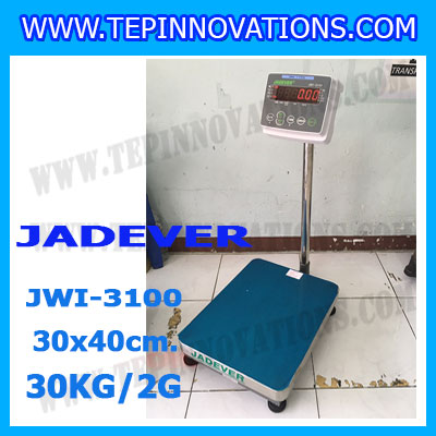 เครื่องชั่งดิจิตอลตั้งพื้น 30kg ยี่ห้อ JADEVER รุ่น JWI-3100 II ขนาดแท่น 30x40cm. เครื่องชั่งน้ำหนัก30กิโล เครื่องชั่งดิจิตอลชั่งน้ำหนัก30kg ตาชั่ง30kg ตาชั่งดิจิตอล30kg เครื่องชั่งดิจิตอล30kg พิกัดน้ำหนัก 30kg ค่าละเอียด 2g