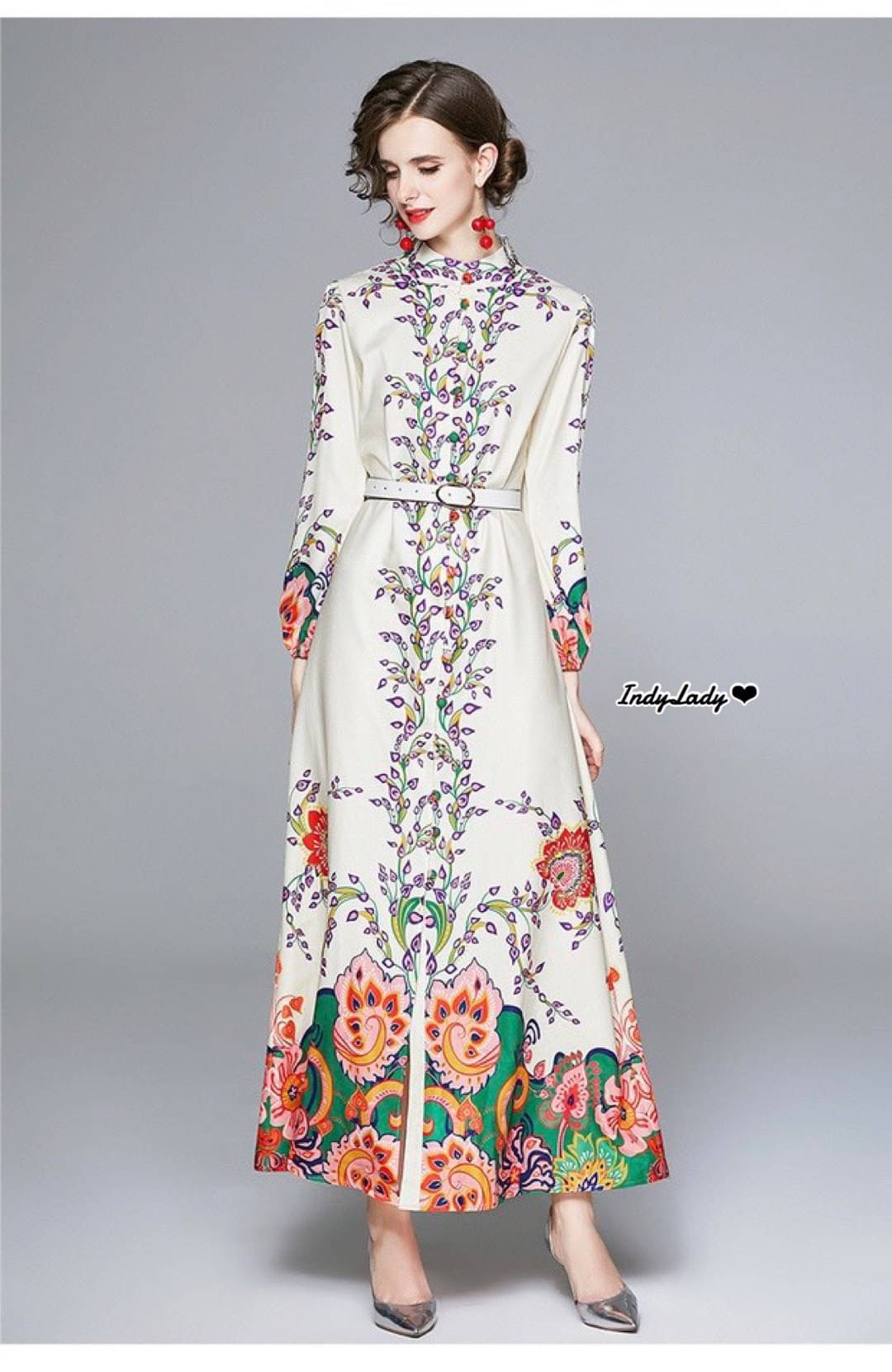 Dress กระดุมหน้าแขนยาว
