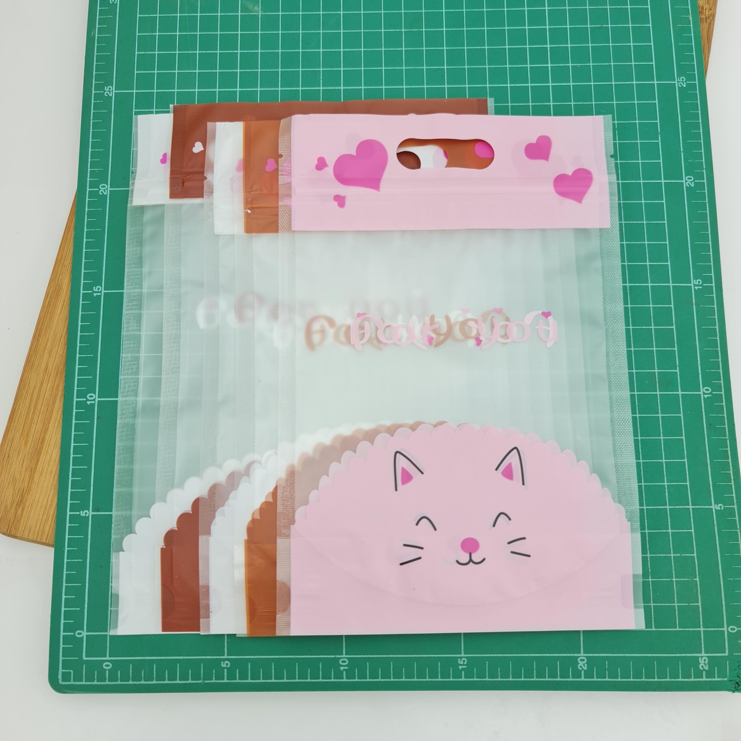 ถุงซิป มีหูหิ้ว ตั้งได้ แมว 15×23+ก้นถุง5cm. 50ใบ/แพ็ค 20ใบ/แพ็ค พลาสติก แพ็คเกจ เบเกอรี่ j12