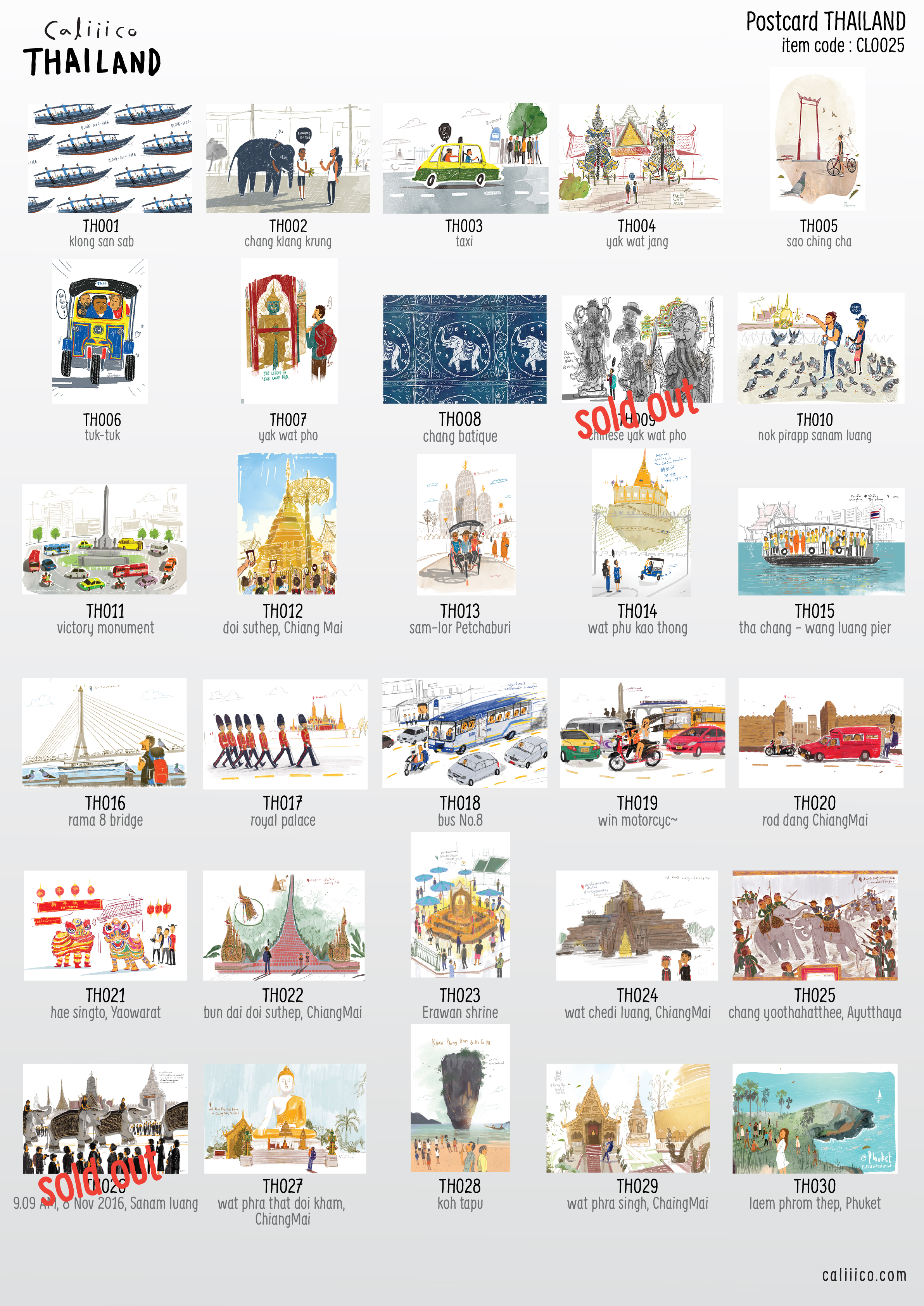 โปสการ์ด ลายประเทศไทย Caliiico THAILAND Postcard