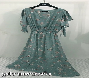 เสื้อผ้าลายดอก เดรสแฟชั่นเกาหลีเว้าใหล่