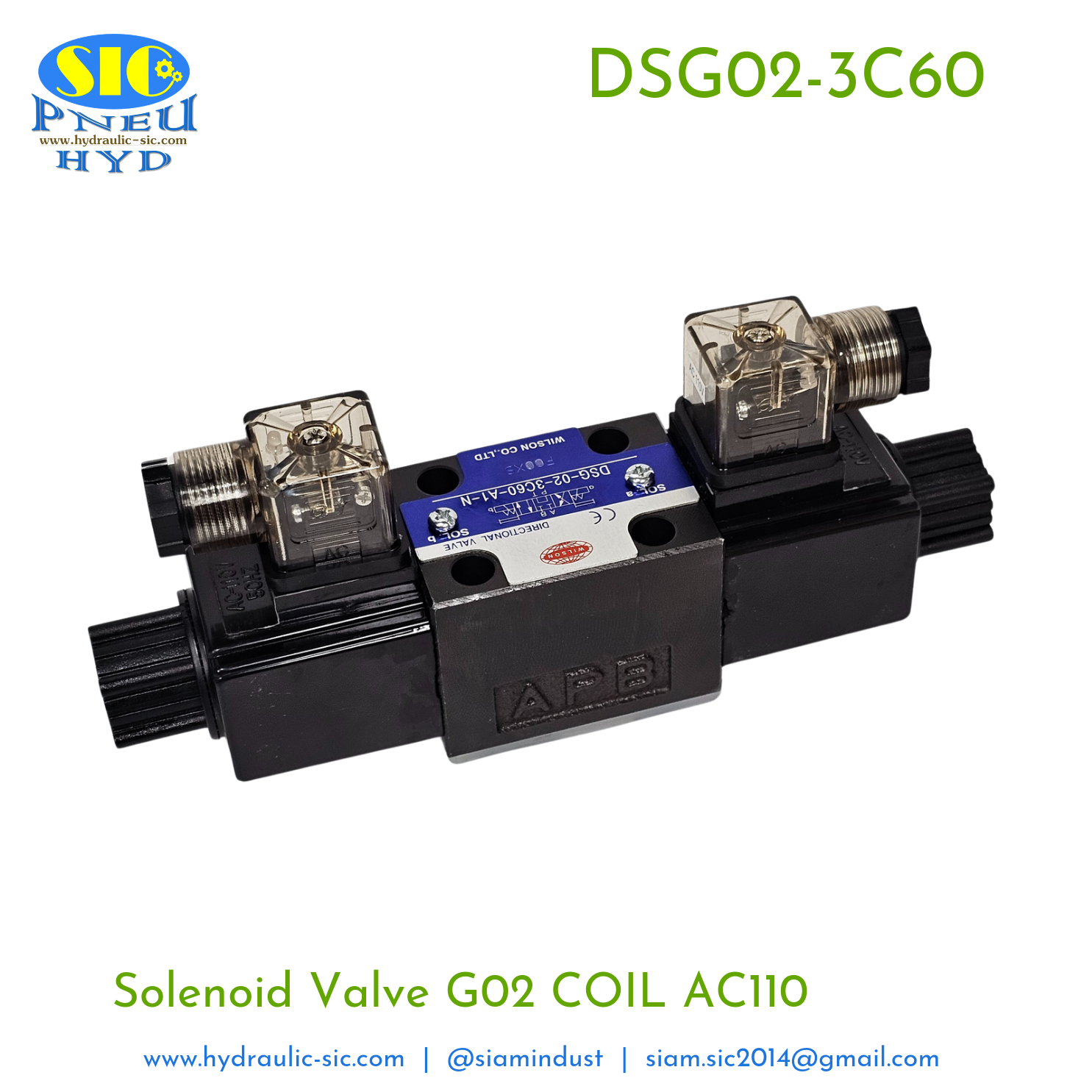 DSG-02-3C60-AC** / DC** Solenoid Valve Hydraulic G01/G02 ตำแหน่ง A B บล๊อก / P ถึง T (WILSON)