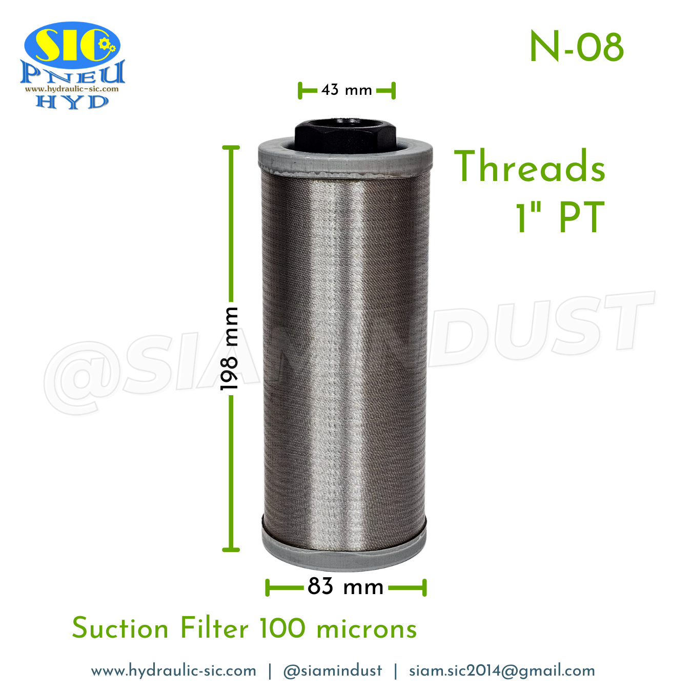 N-06,N-08,N-10,N-12,N-16 Suction Filter 100 micron กรองไฮดรอลิค กรองขาดูด กรองสแตนเลส