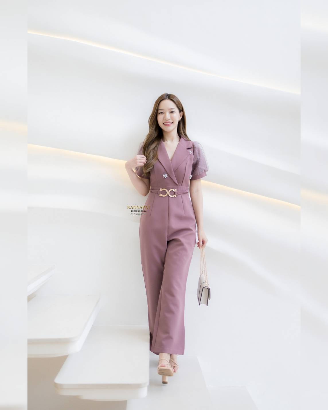 จั้มสูทม่วงกะปิงานซิปหลัง มีฟองน้ำอก