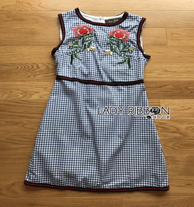 Checked Cotton Dress Lady Ribbon เดรสแขนกุด