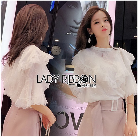 เสื้อผ้าลูกไม้ตกแต่งคอระบายสีขาวสุดหวาน