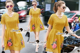 SS05010916 Seoul Secret Say's... Girly Yellow Lace Rosy Stick Dress