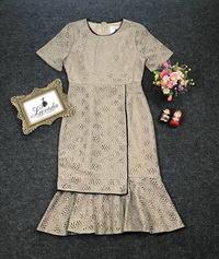 dress เดรสลูกไม้ทอลายสวย ทรงแขนสั้นชายกระโปรงระบายหวาน