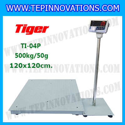 เครื่องชั่งน้ำหนักดิจิตอลพร้อมปริ้นเตอร์ในตัว พิกัด 500kg ค่าละเอียด 50g ยี่ห้อ TIGER รุ่น TI-04P รุ่น TI-04P ขนาดแท่น 120x120cm.