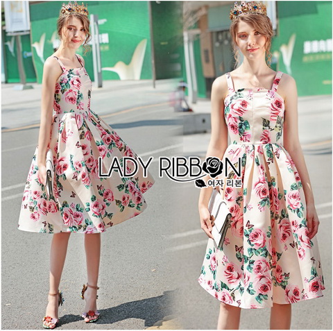 Dress เดรสผ้าเครปพิมพ์ลายดอกกุหลาบบาน