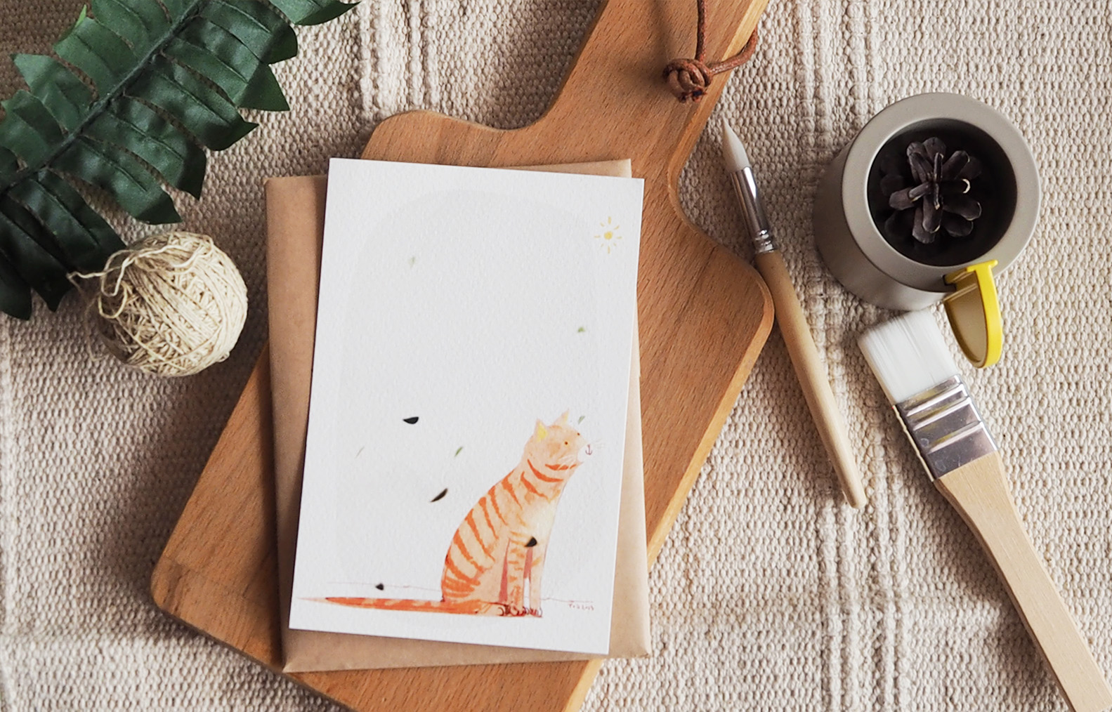 โปสการ์ด ลายแมวพระอาทิตย์ SUN cat illustration postcard 4x6 inch