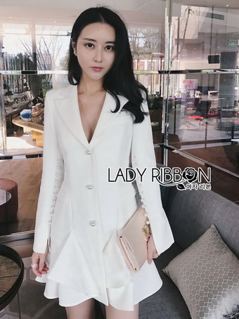 Smart Elegant Lady Ribbon Ruffle Suit