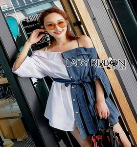 Lady Ribbon 2-Tone Denim Top เสื้อเดนิม