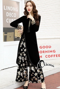 เสื้อตัวยาวกำมะหยี่พร้อมกับกางเกง