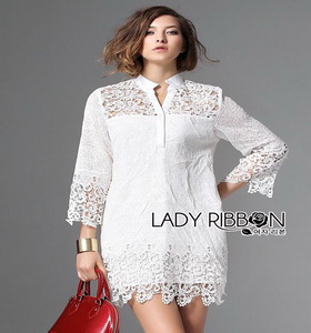 Lady Ribbon Lady Jane Classic Feminine Combined Lace Shirt Dress