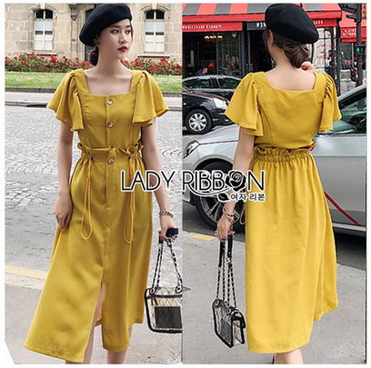 เซ็ตเสื้อคร็อปสั้นและกระโปรงสีเหลืองมัสตาร์ด