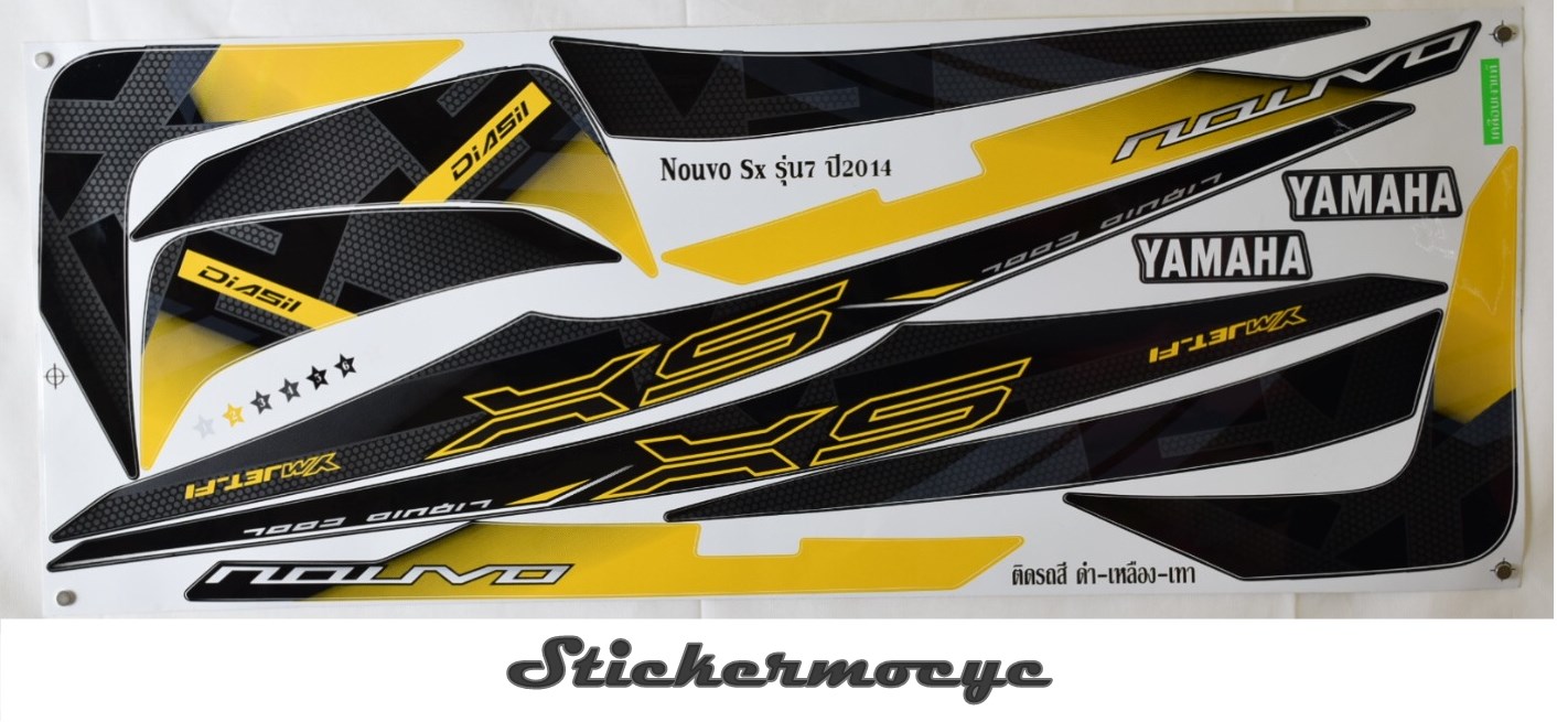สติ๊กเกอร์ YAMAHA NOUVO 125 SX ปี 2014 รุ่น 7 สีดำ-เหลือง-เทา (เคลือบเงา)