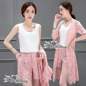 Lady Ribbon Online เสื้อผ้าออนไลน์ ขายส่งของแท้พร้อมส่ง Sweet Bunny SW14250716 Sweet Bunny Present... Lace Outer Shorts Set