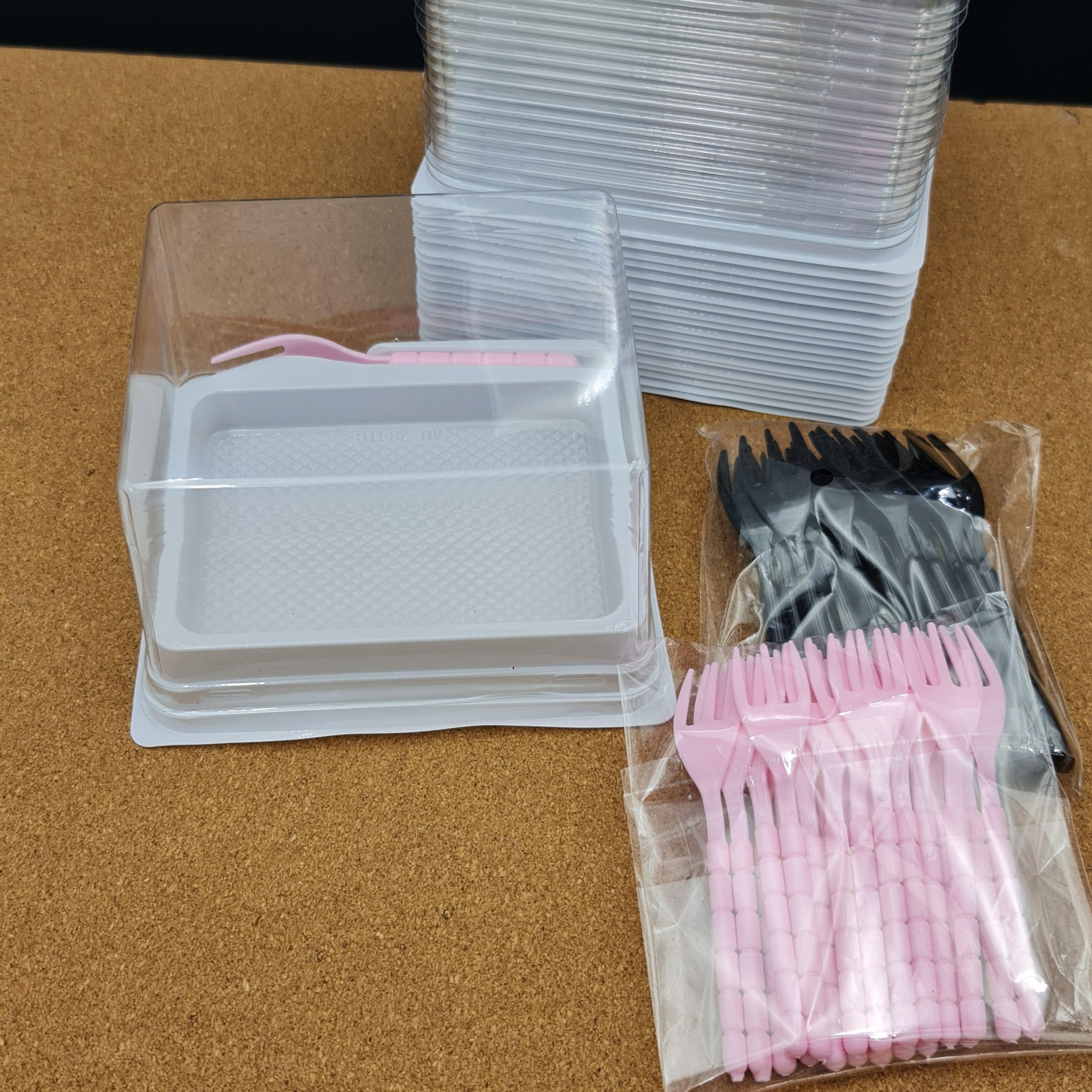 กล่องเค้ก+ส้อม สี่เหลี่ยมผืนผ้า 10.5×7.5×สูง6.5cm. ฝาไม่ล็อค 20ชุด/แพ็ค กล่องเบเกอรี่ แพ็กเกจจิ้ง แพ็คเกจ bbpo j12