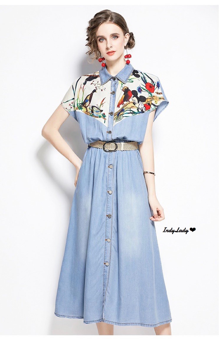 Dress แขนล้ำ เนื้อผ้ายีนส์นิ่ม คอปก