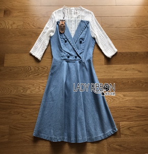 Lady Ribbon Denim Mini Dress ขายมินิเดรสเกาะอก
