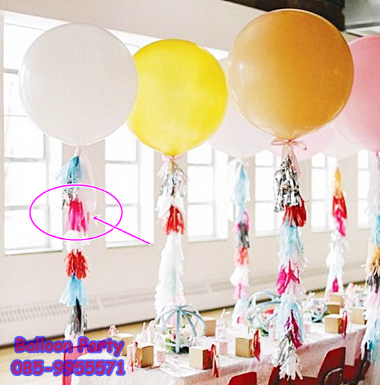 พู่กระดาษสีชมพูเข้ม สำหรับช่อลูกโป่งอัดแก๊สฮีเลียม Pink Paper Ribbon