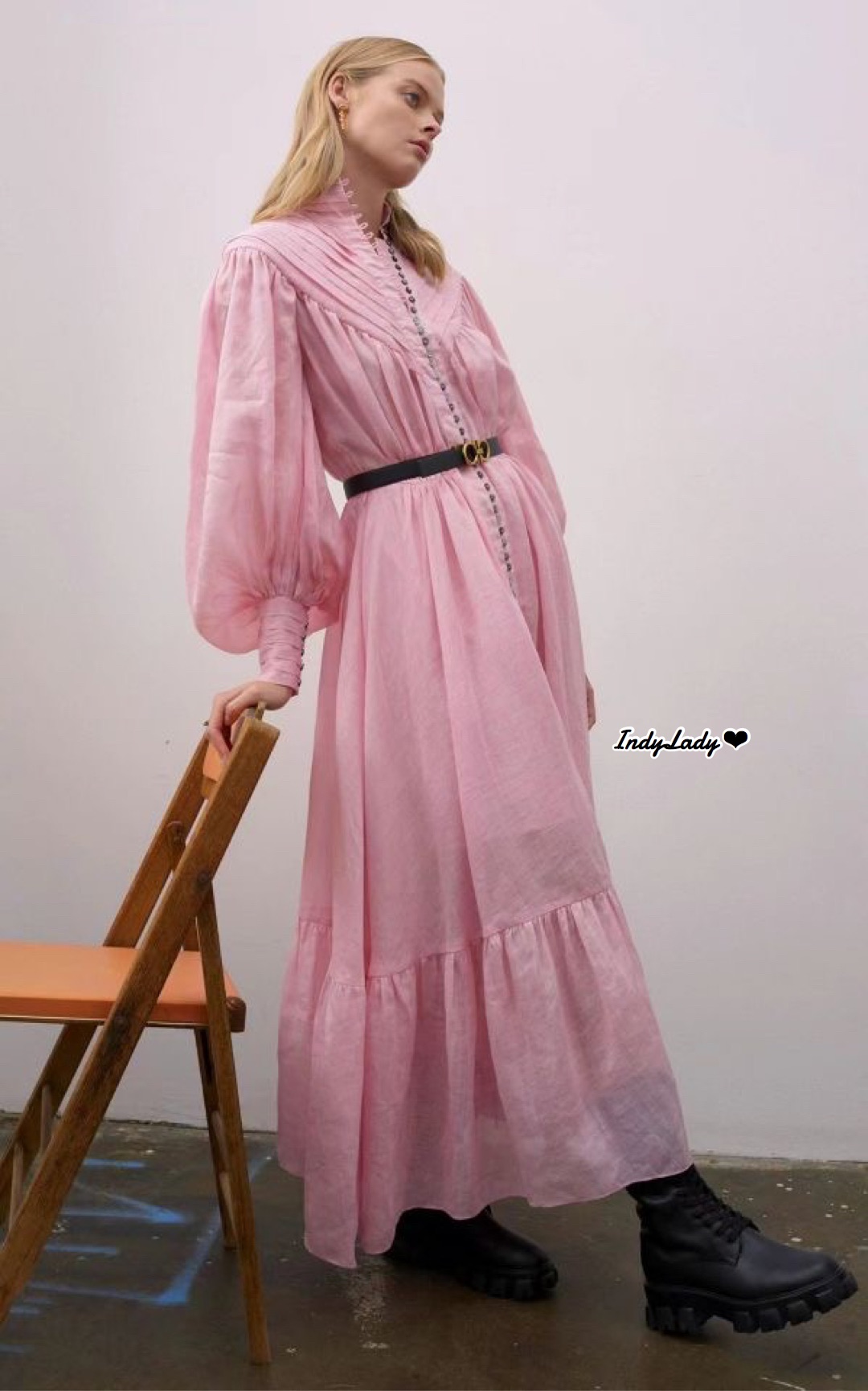 Maxi Dress แขนยาว พองสวย กระดุมหน้ายาว